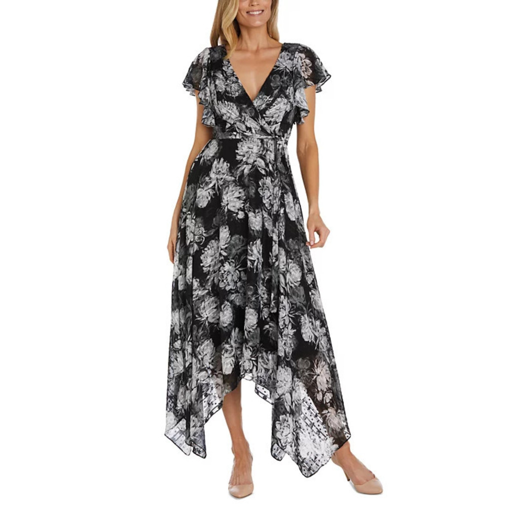 Nightway Black Floral Maxi Dress Size 4 - Formal Dresses